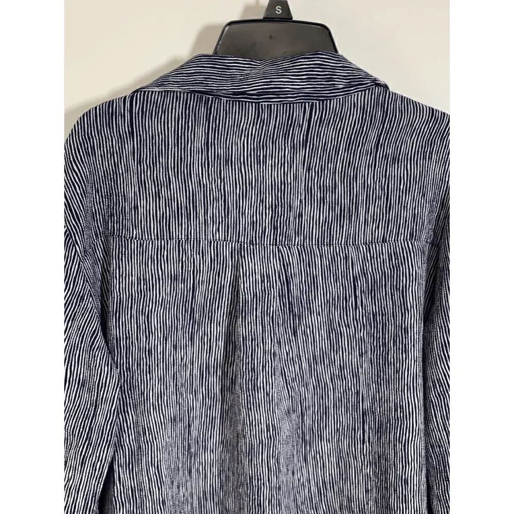 Papillon Women's Striped Lace-up Front Long Shirt Navy Size Large - Picture 3 of 11